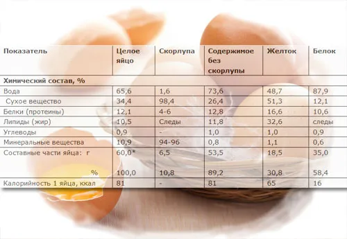 Содержание калорий в яичном желтке