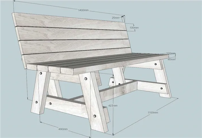 Проектирование деревянной скамьи со спинкой
