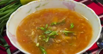 Суп из лосося с помидорами без картофеля