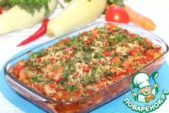 Рецепт: Цветная капуста с курицей в томатно-овощном соусе
