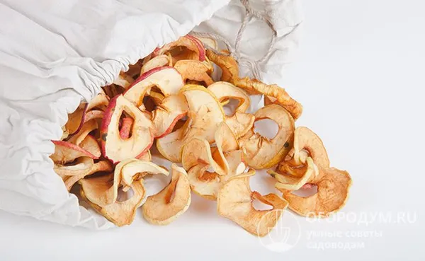 Сушеные яблоки отлично хранятся в мешочках из плотной натуральной ткани