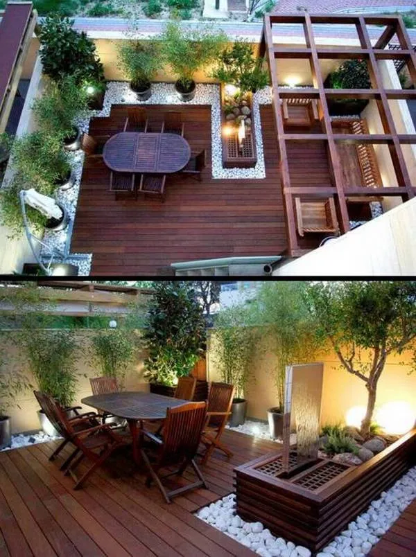лаконичный дизайн маленького двора частного дома 