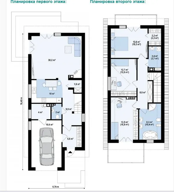 планировка двухэтажного дома для узкого участка